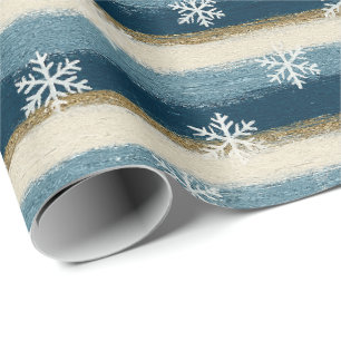 Rustikale Winter-Schneeflocken Blau Gold Gemalte S Geschenkpapier