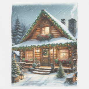 Rustikale Winter-/Weihnachts-Schneehütte Fleecedecke