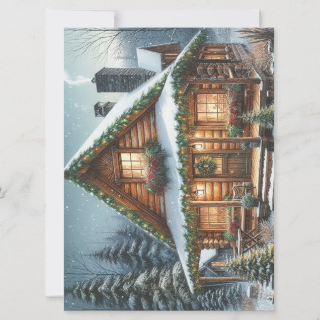 Rustikale Winter-/Weihnachtsschneekabine Feiertagskarte (Vorderseite)
