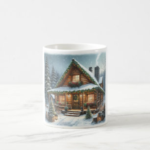 Rustikale Winter-/Weihnachtsschneekabine Kaffeetasse