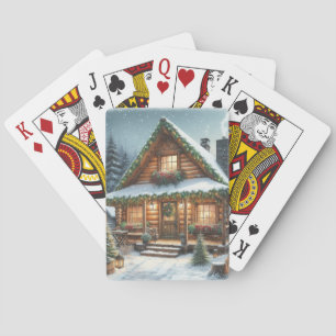 Rustikale Winter-/Weihnachtsschneekabine Spielkarten