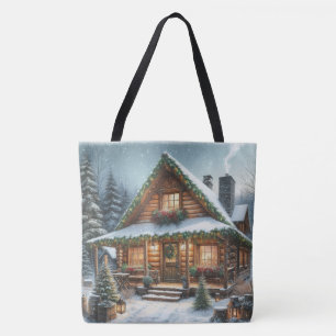 Rustikale Winter-/Weihnachtsschneekabine Tasche