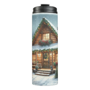 Rustikale Winter-/Weihnachtsschneekabine Thermosbecher