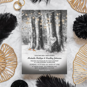 Rustikale Winterbaum- und Lichterketten-Hochzeit Einladung