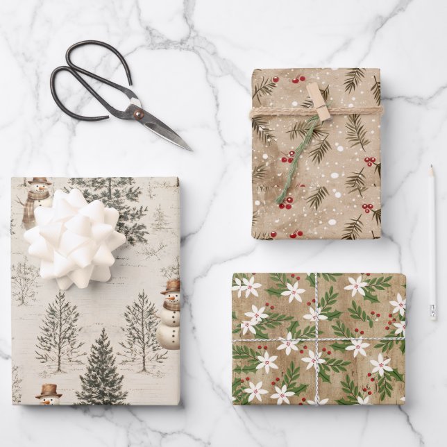 Rustikale Winterbäume, Botanicals, Blume, Schneemä Geschenkpapier Set (Vorderseite)