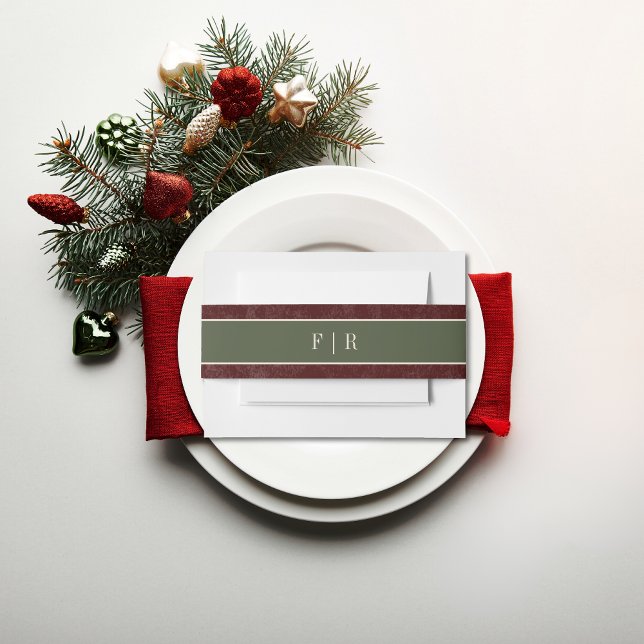 Rustikale Winterbrände & Pine Burgund Hochzeit Einladungsbanderole (Rustic Winter Berries & Pine Burgundy Wedding Invitation Belly Band)