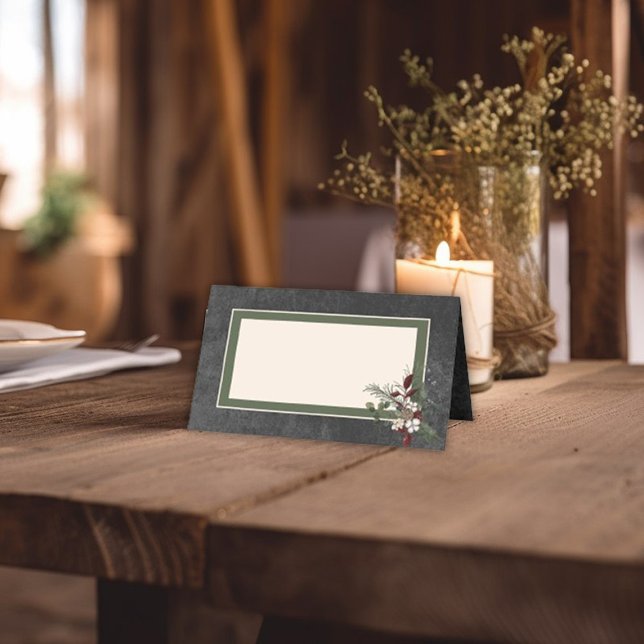 Rustikale Winterfrüchte & Pine Black Wedding Platzkarte (Rustic Winter Berries & Pine Blac Wedding Table Place Card)