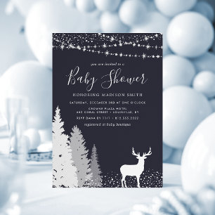 Rustikale Winterhirsch-Wald-Babyparty Einladung