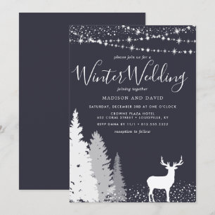 Rustikale Winterhirsch-Waldhochzeit Einladung