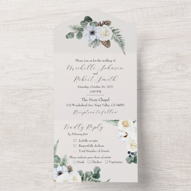 Rustikale Winterhochzeit All In One Einladung (Innen Boden)