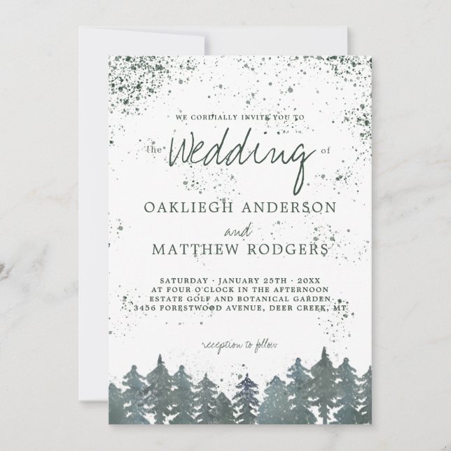 Rustikale Winterhochzeit im Grünen Einladung (Vorderseite)