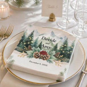 Rustikale Winterhochzeit in den Bergen Zapfen Serviette