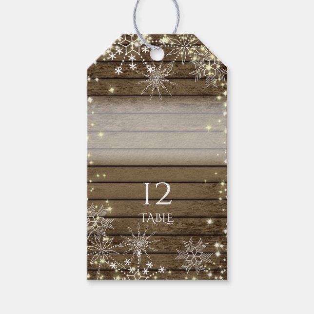 Rustikale Winterhochzeiten - Schneeflocken Sitzplä Geschenkanhänger (Vorderseite)