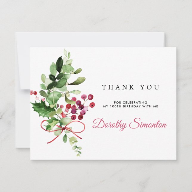 Rustikale Winterlandschaft 100. Geburtstag Dankeskarte (Vorderseite)