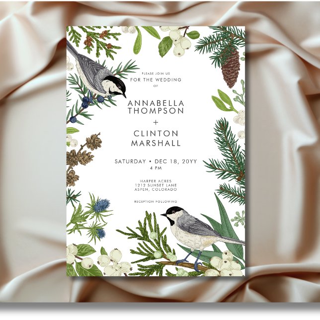 Rustikale Winterlandschaft & Pinienhochzeit Einladung (Rustic Winter Nature & Pine Wedding Invitation)
