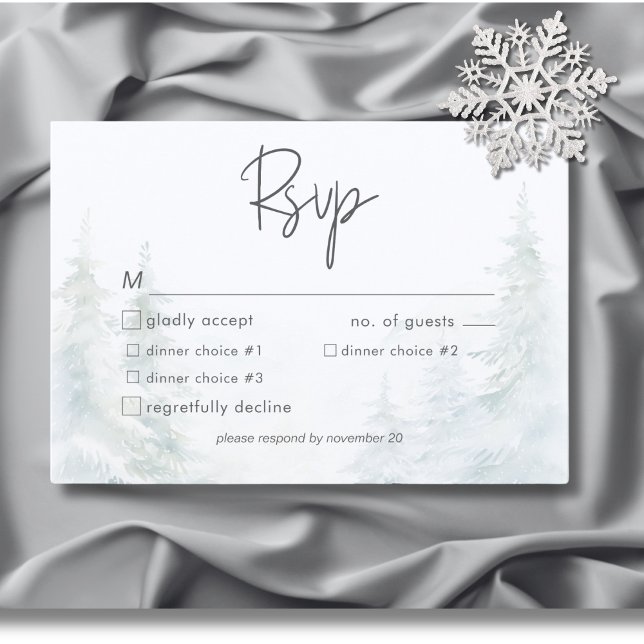 Rustikale Winterlandschaft Watercolor Abendessen RSVP Karte (Rustic Mountain Winter Scene Watercolor Dinner RSVP Card)