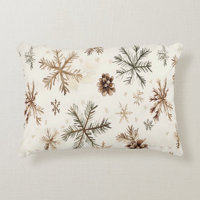 Rustikale Winterschneeflocken und Pinecone Dekokissen (Vorderseite)