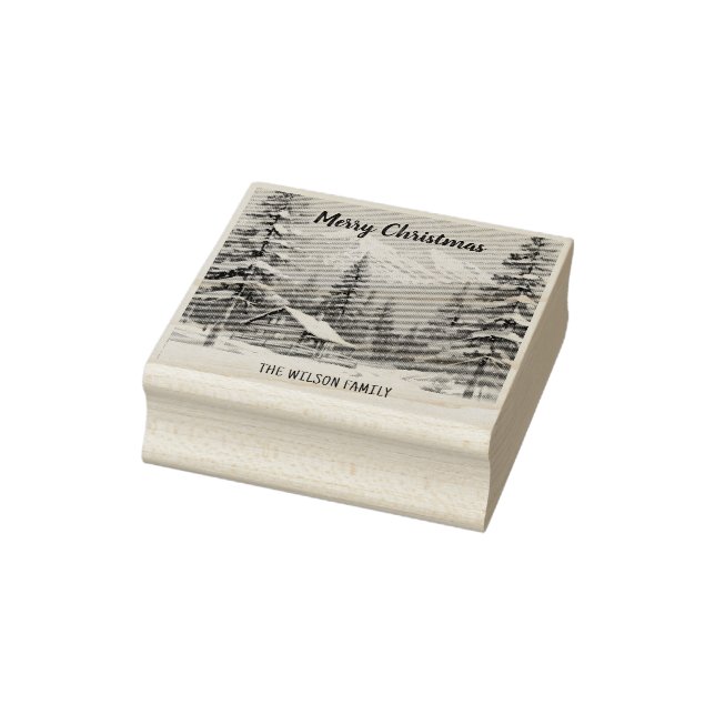 Rustikale Winterschneelandhütte Weihnachten Gummistempel (Stempel)