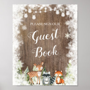 Rustikale Wintertiere Woodland Baby Gästebuch
