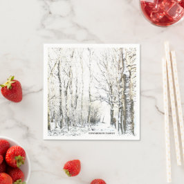 Rustikale Winterwaldbäume Familienname Serviette