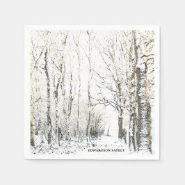 Rustikale Winterwaldbäume Familienname Serviette