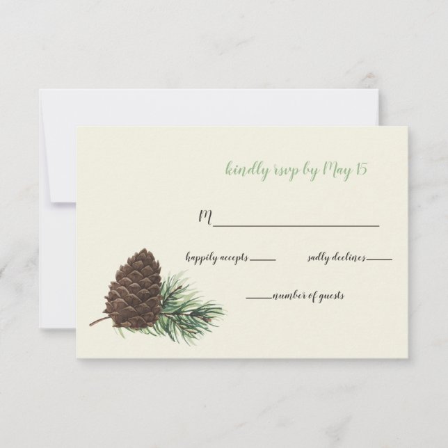 Rustikale Winterwaldkuchen Kiefernkiefer Hochzeit RSVP Karte (Vorderseite)