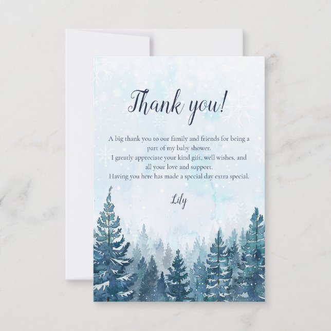 Rustikale Winterwatercolor Pine Forest Kinderdusch Dankeskarte (Vorderseite)