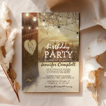 Rustikale Winterweihnachtsfeier Einladung<br><div class="desc">Weihnachts-Geburtstagsfeierlichkeiten mit schneebedeckten Winterbäumen,  einem geschnitzten Herz mit dem Alter der Personen,  Streichelleuchten und einer modernen Geburtstagsgeschicht. Für weitere Personalisierungen klicken Sie bitte auf die Schaltfläche "Anpassen",  um diese Vorlage zu ändern.</div>