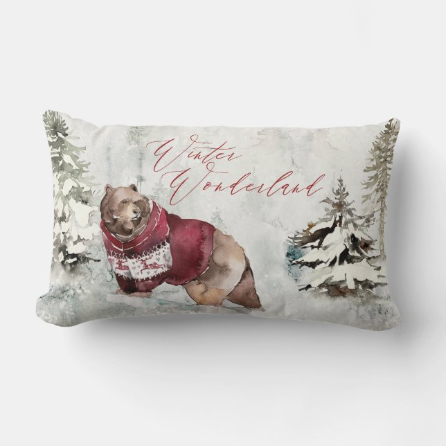 Rustikale Winterwonderland-Schneeszene Lendenkissen (Vorderseite)