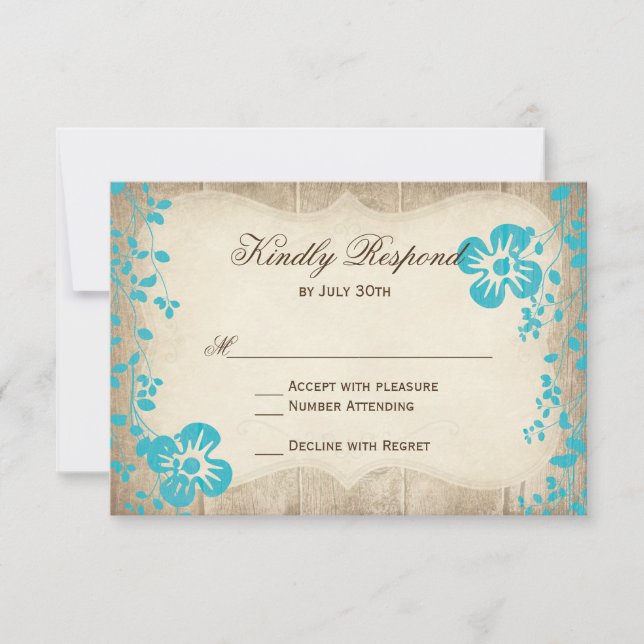 Rustikale Wood Aqua Beach Blume Hochzeiten RSVP Ca (Vorderseite)