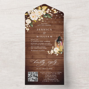 Rustikale Wood Blush-Rose Hochzeitsstift QR All In One Einladung