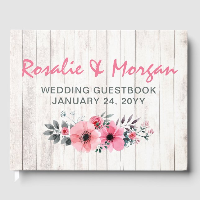 Rustikale Wood Floral Rose Country Hochzeit Zeremo Gästebuch (Vorderseite)