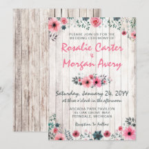 Rustikale Wood Floral Rose Land Hochzeit Einladung