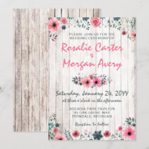 Rustikale Wood Floral Rose Land Hochzeit Einladung