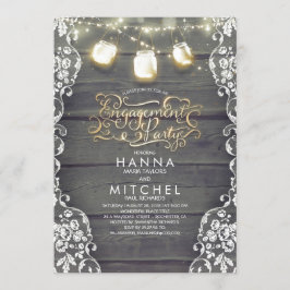 Rustikale Wood Lace Mason Jar Lights Engagement Pa Einladung