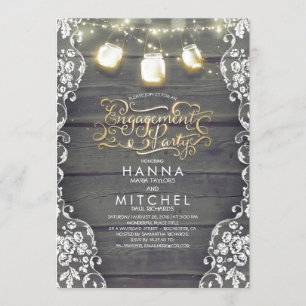Rustikale Wood Lace Mason Jar Lights Engagement Pa Einladung