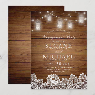 Rustikale Wood Mason Jar Lace Engagement Party Einladung