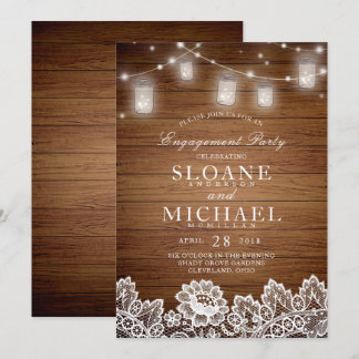 Rustikale Wood Mason Jar Lace Engagement Party Einladung