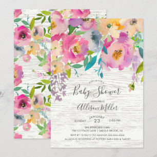 Rustikale Wood Pastel Blumendusche Einladung