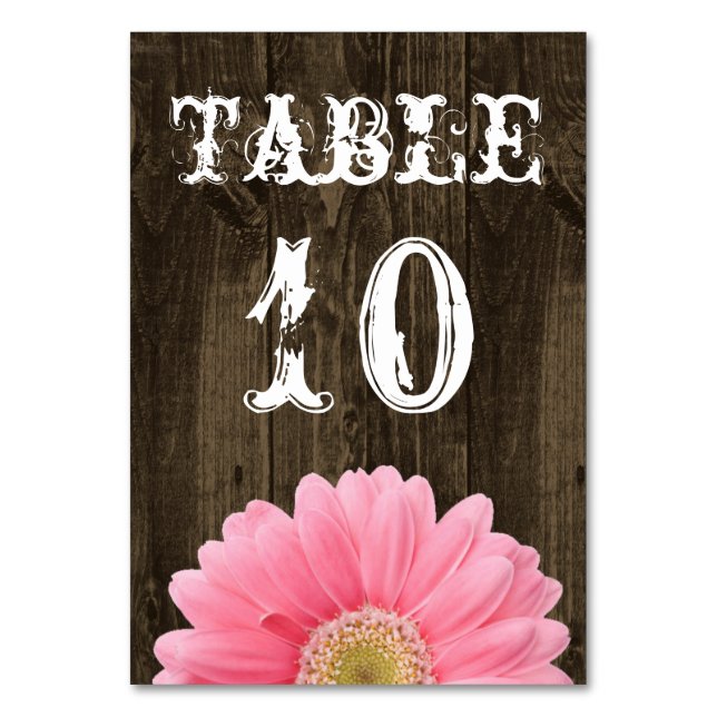 Rustikale Wood Pink Daisy Wedding Tischnummer Card (Vorderseite)