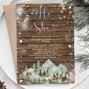 Rustikale Wood Winter Forest Mountain Gender Revea Einladung
