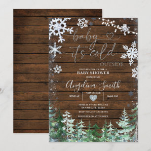 Rustikale Wood Winter Snowflake Forest Baby Dusche Einladung