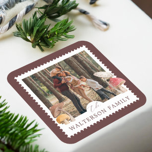 Rustikale Woodcolor Woodsy Pilze Foto Briefmarke Quadratischer Aufkleber