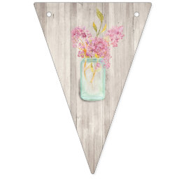 Rustikale Woodgrain Mason Jar Pink Blumenhochzeit Wimpelkette