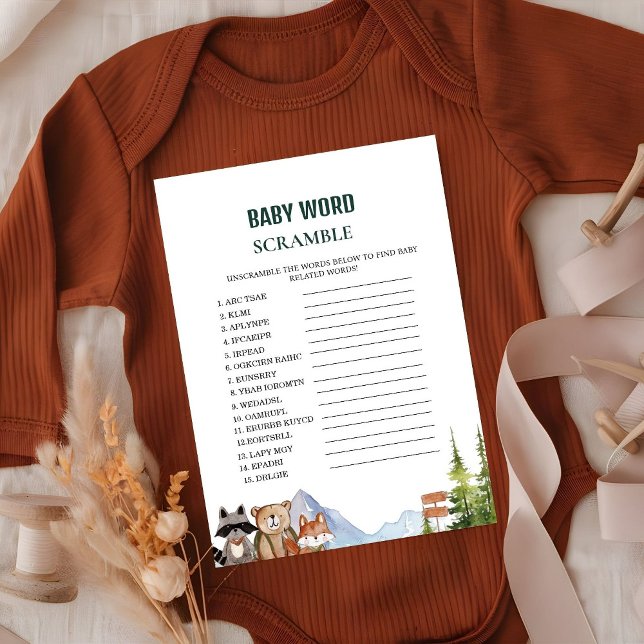 Rustikale Woodland Adventure Baby Duschspielkarte Einladung (Von Creator hochgeladen)