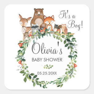 Rustikale Woodland Animal Baby Dusche Vielen Dank Quadratischer Aufkleber