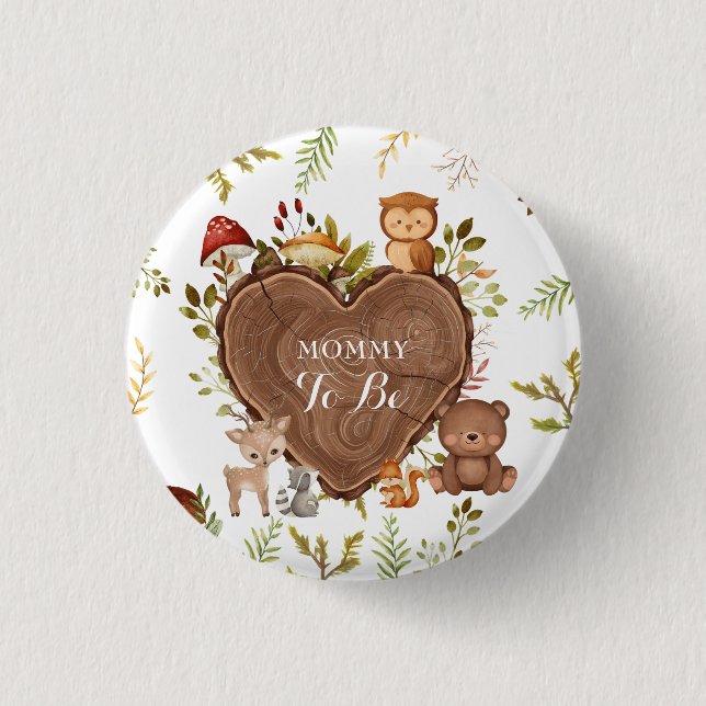 rustikale Woodland Animals Baby Showmutter zu sein Button (Vorderseite)