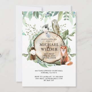 Rustikale Woodland Animals Junge Geburtstagsparty Einladung
