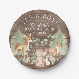 Rustikale Woodland Animals Kinderdusche 7" Platten Pappteller