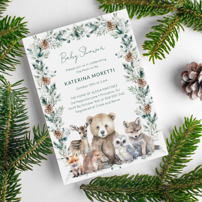 Rustikale Woodland Animals Kinderdusche Einladung (This cute woodland animals baby shower invitations has a rustic feel but a clean modern aesthetic.)